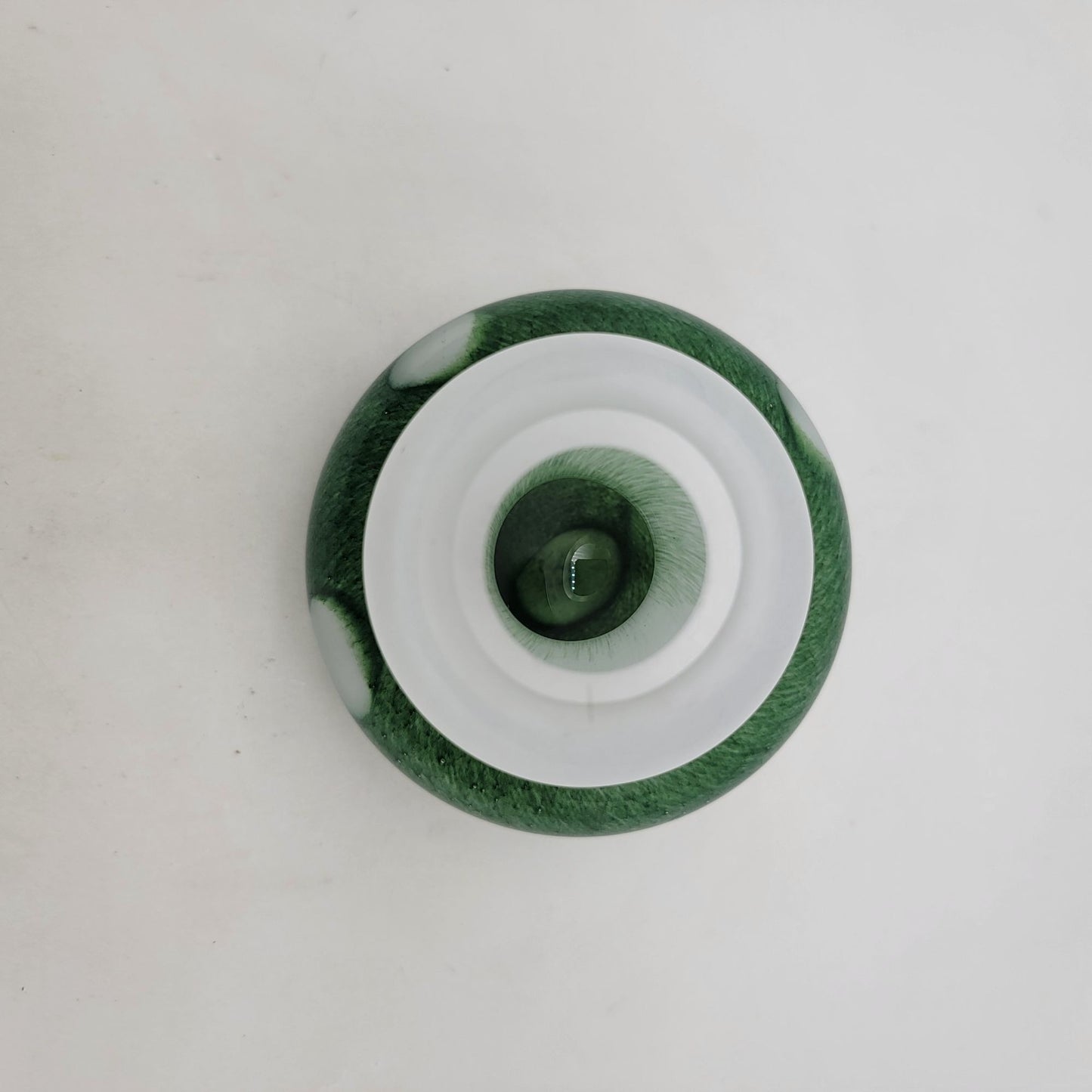 Green & White Polka Dot Art Glass Mushroom Sculpture