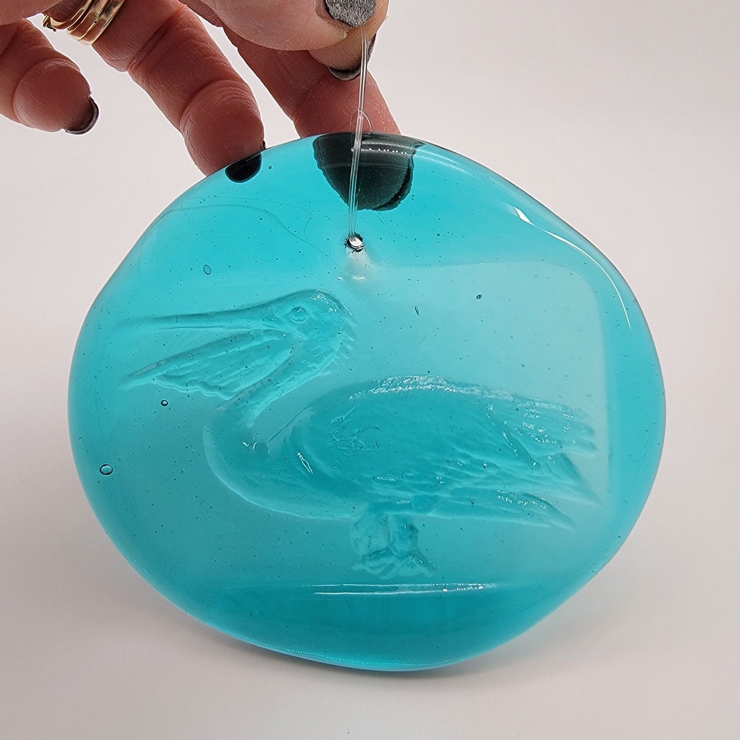 Blenko Glass Aqua Blue Pelican Bird Sun Catcher