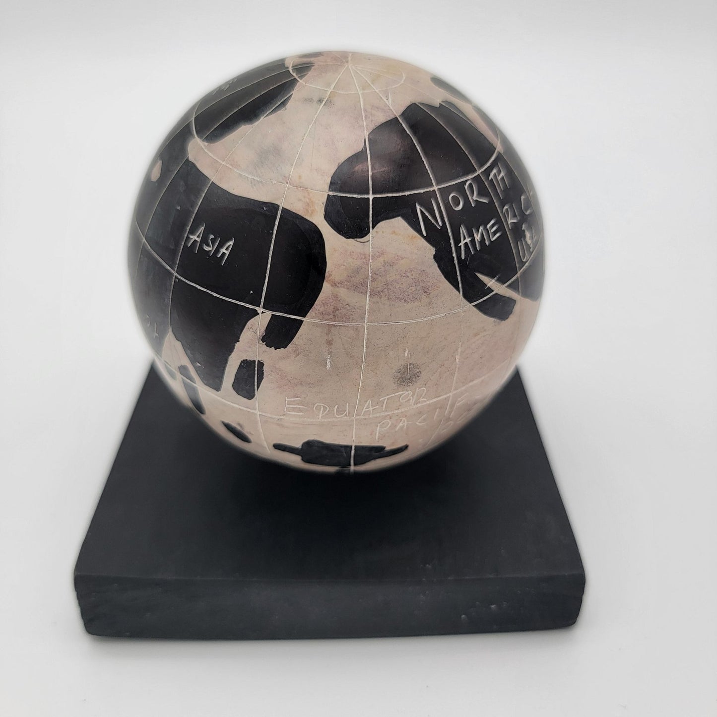 Hand-Carved Soapstone Globe World Map Paperweight