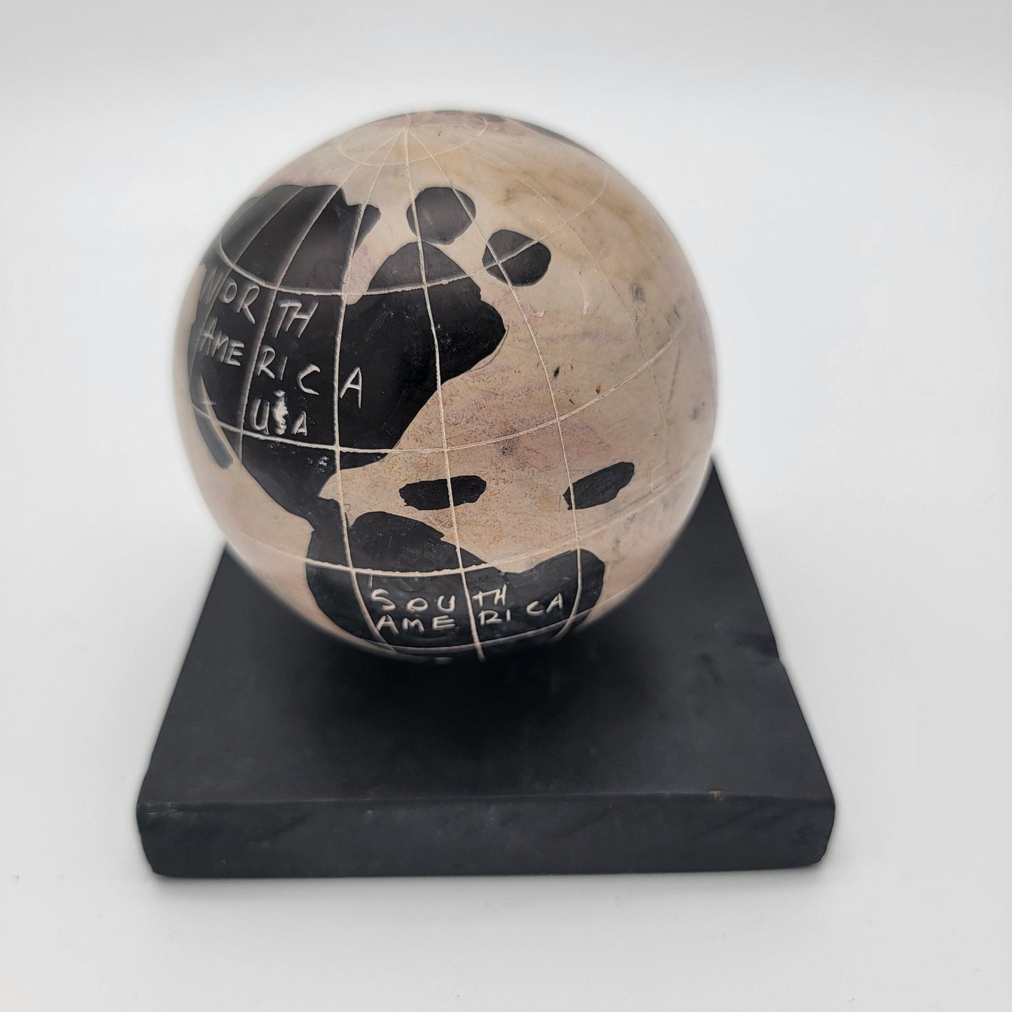 Hand-Carved Soapstone Globe World Map Paperweight