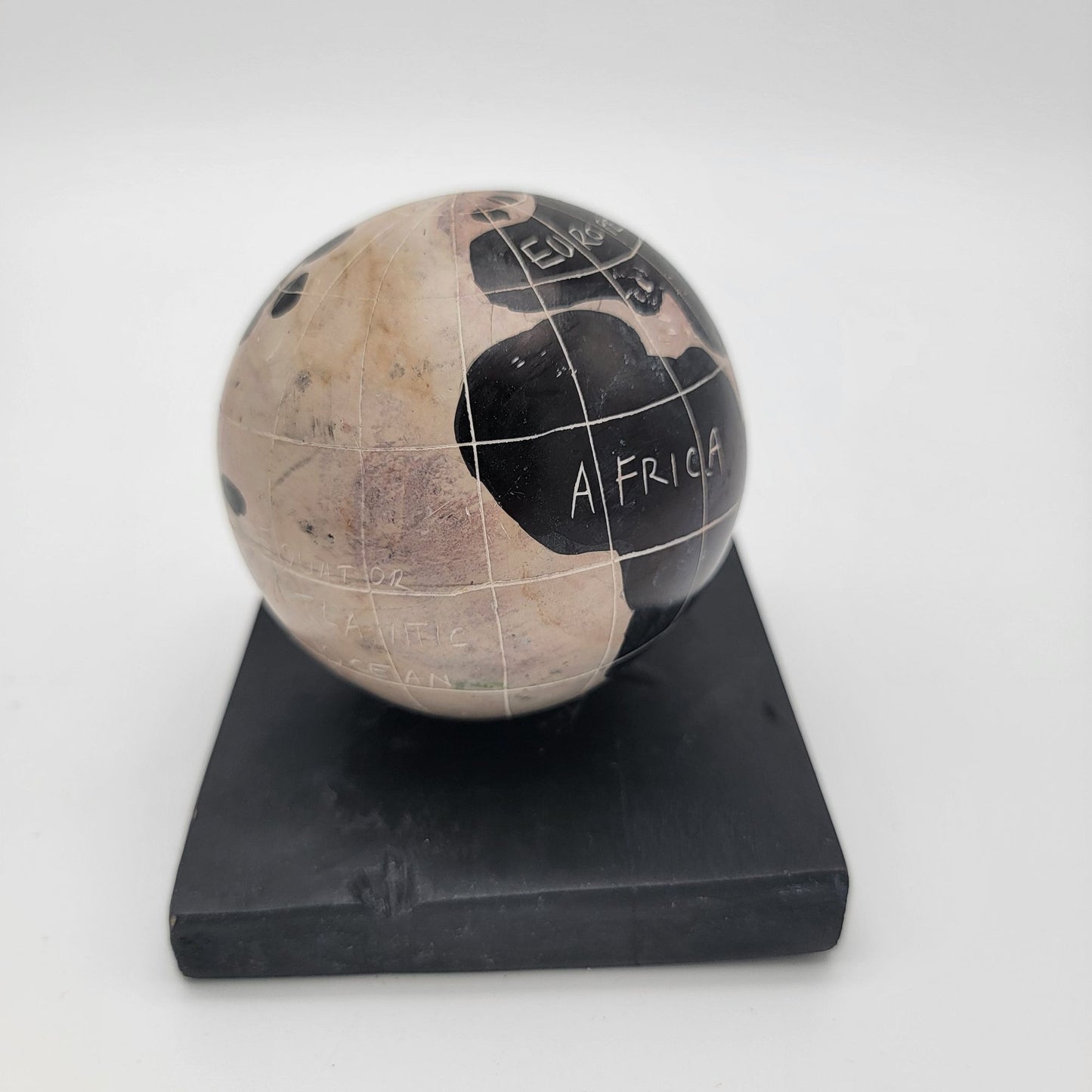 Hand-Carved Soapstone Globe World Map Paperweight
