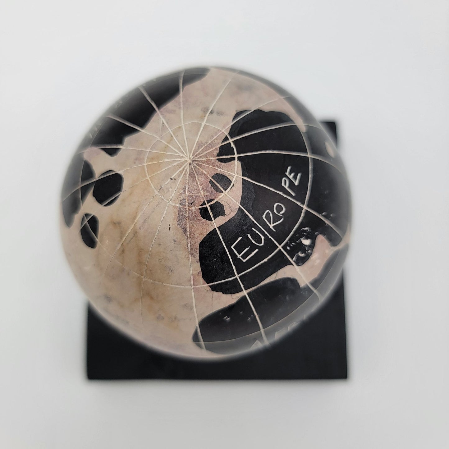 Hand-Carved Soapstone Globe World Map Paperweight