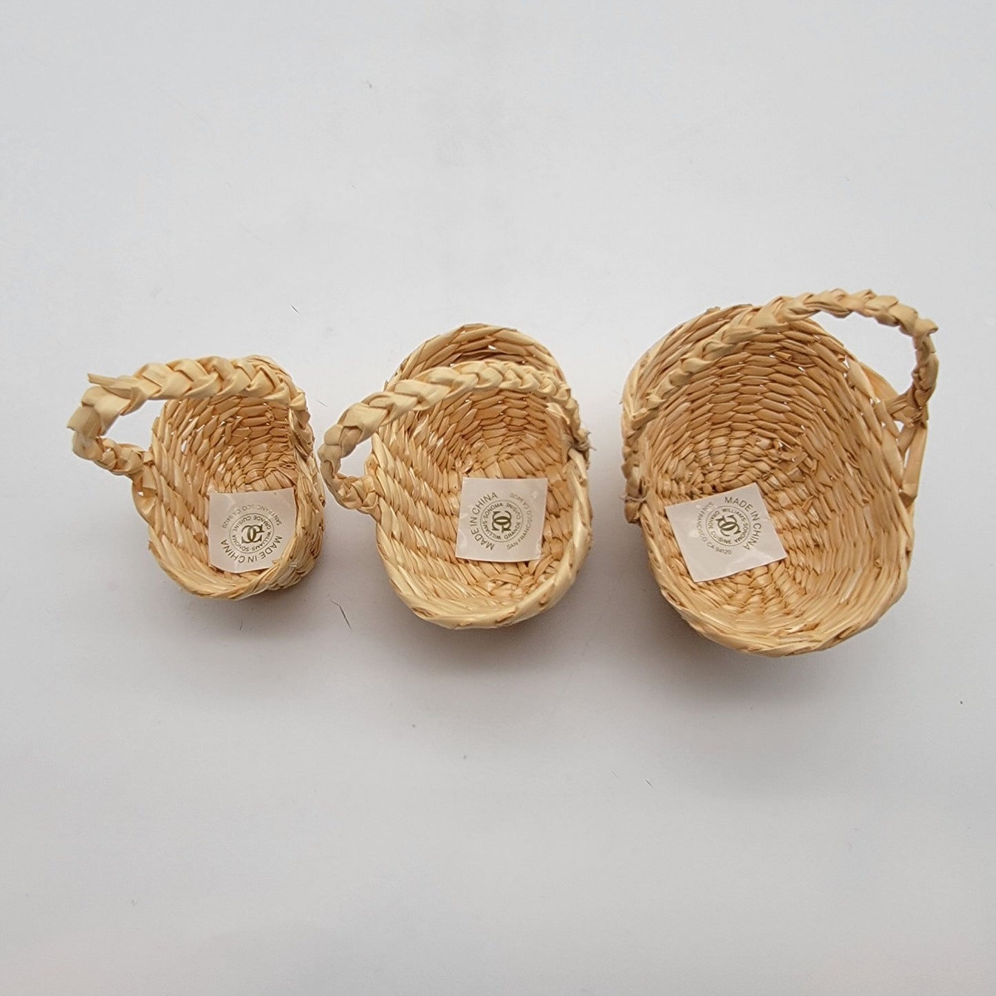 Set Of 3 Vintage Miniature Woven Straw Baskets