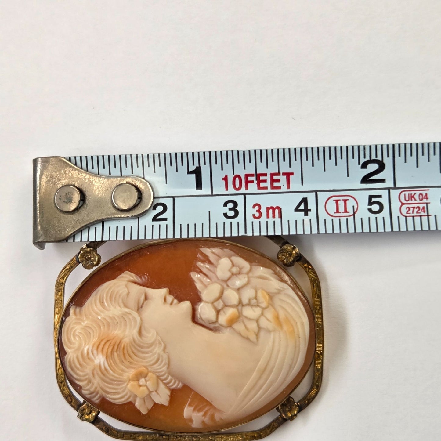 Antique 14K Gold Carnelian Shell Cameo Brooch Pin Squared Open Frame