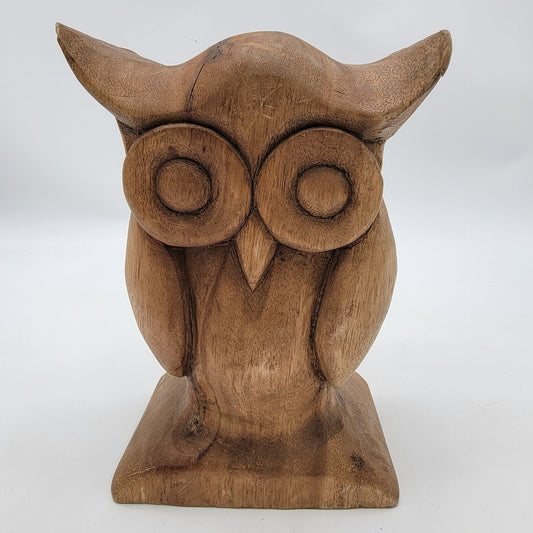 Hand-Carved Wooden Owl Sculpture