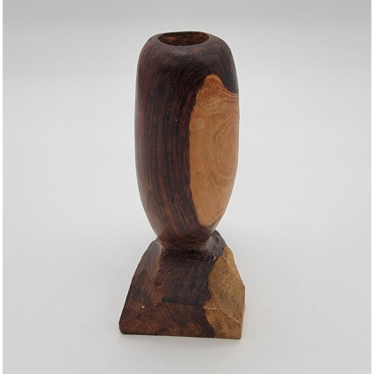 Hand-Carved Two Tone Exotic Wood Candle Holder