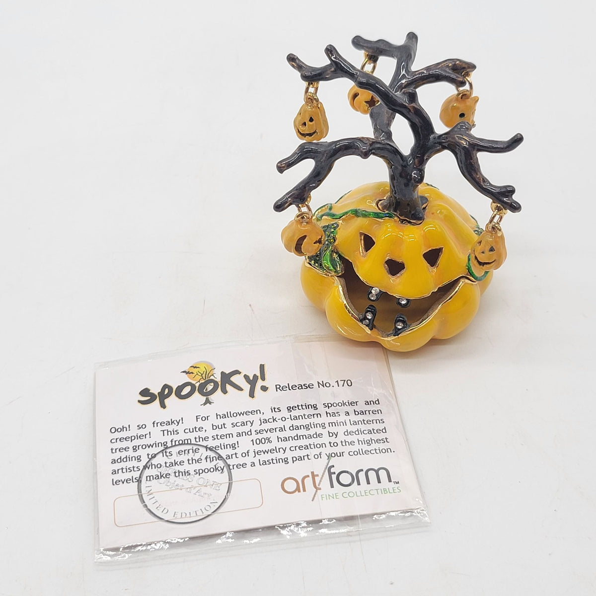 Objet D'Art Spooky Jack O Lantern Tree Trinket Box Artform No. 170