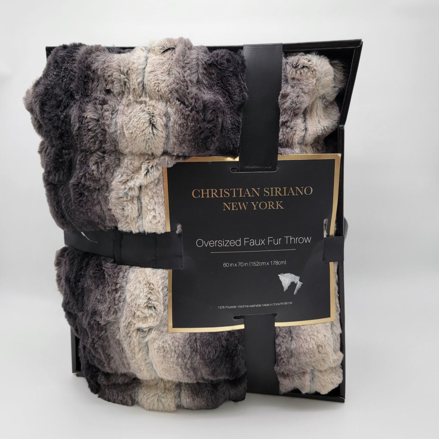 Christian Siriano Black Ombre Oversized Luxury Faux Fur Throw NEW