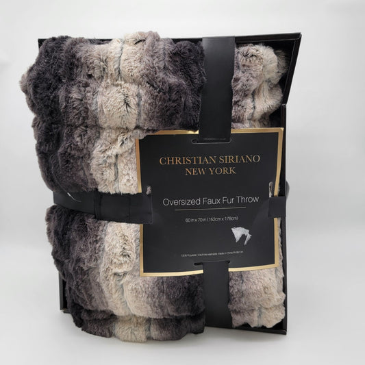 Christian Siriano Black Ombre Oversized Luxury Faux Fur Throw NEW