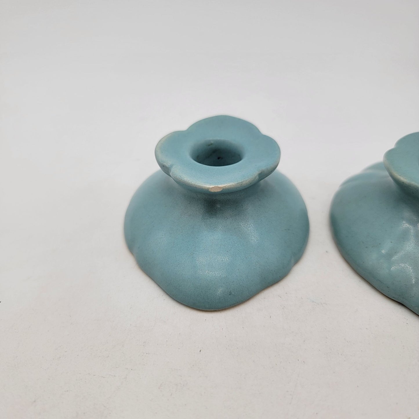 Vintage Pair of 1920s Weller Pottery Turquoise Blue Candle Holders As Found