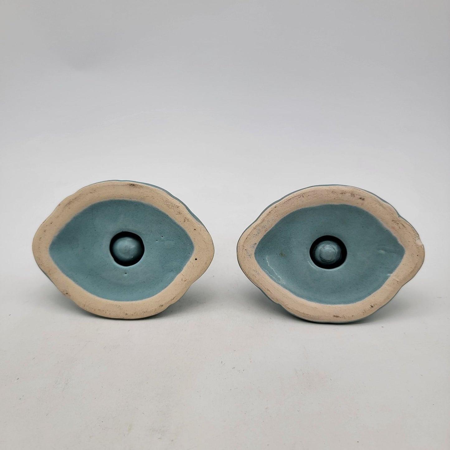Vintage Pair of 1920s Weller Pottery Turquoise Blue Candle Holders As Found