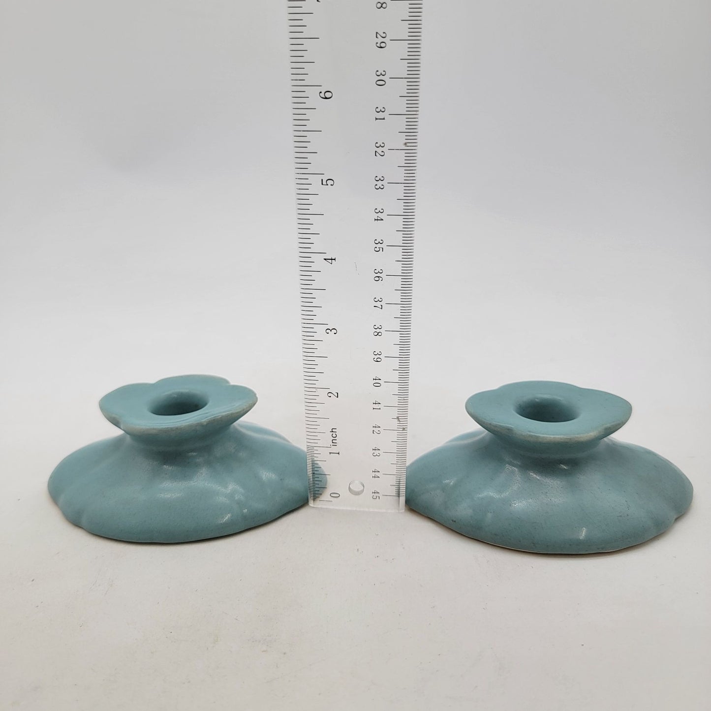 Vintage Pair of 1920s Weller Pottery Turquoise Blue Candle Holders As Found