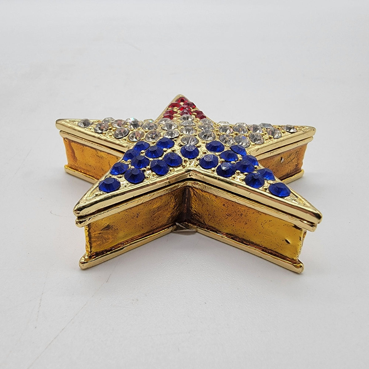 Artform Patriotic Star Trinket Box Red White & Blue Rhinestones