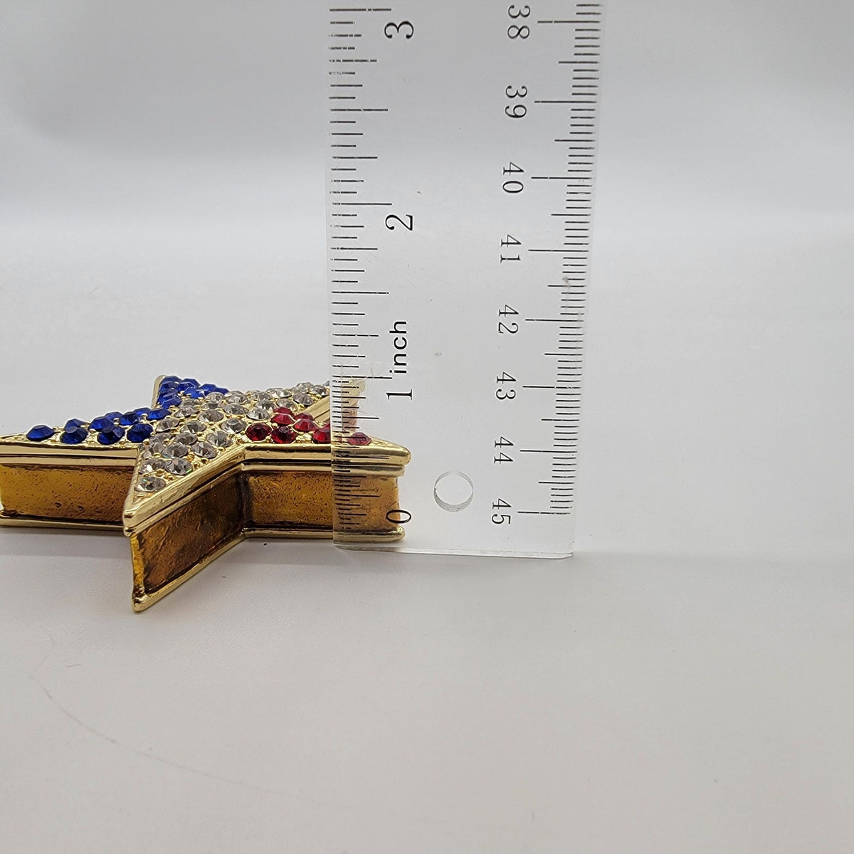 Artform Patriotic Star Trinket Box Red White & Blue Rhinestones