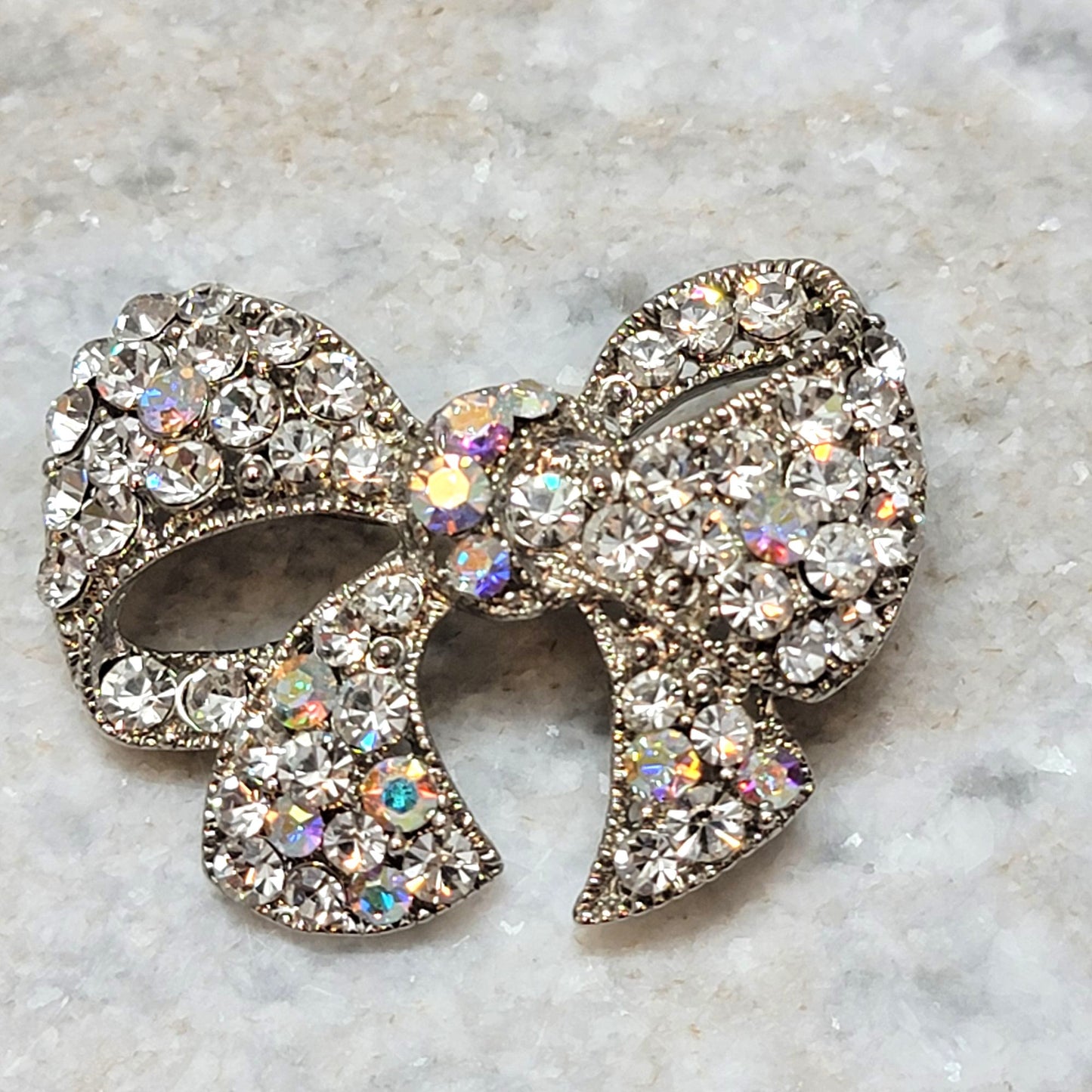 Vintage Aurora Borealis Crystal Rhinestone Bow Brooch Pin