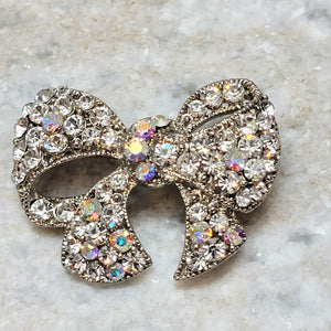 Vintage Aurora Borealis Crystal Rhinestone Bow Brooch Pin