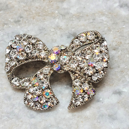 Vintage Aurora Borealis Crystal Rhinestone Bow Brooch Pin