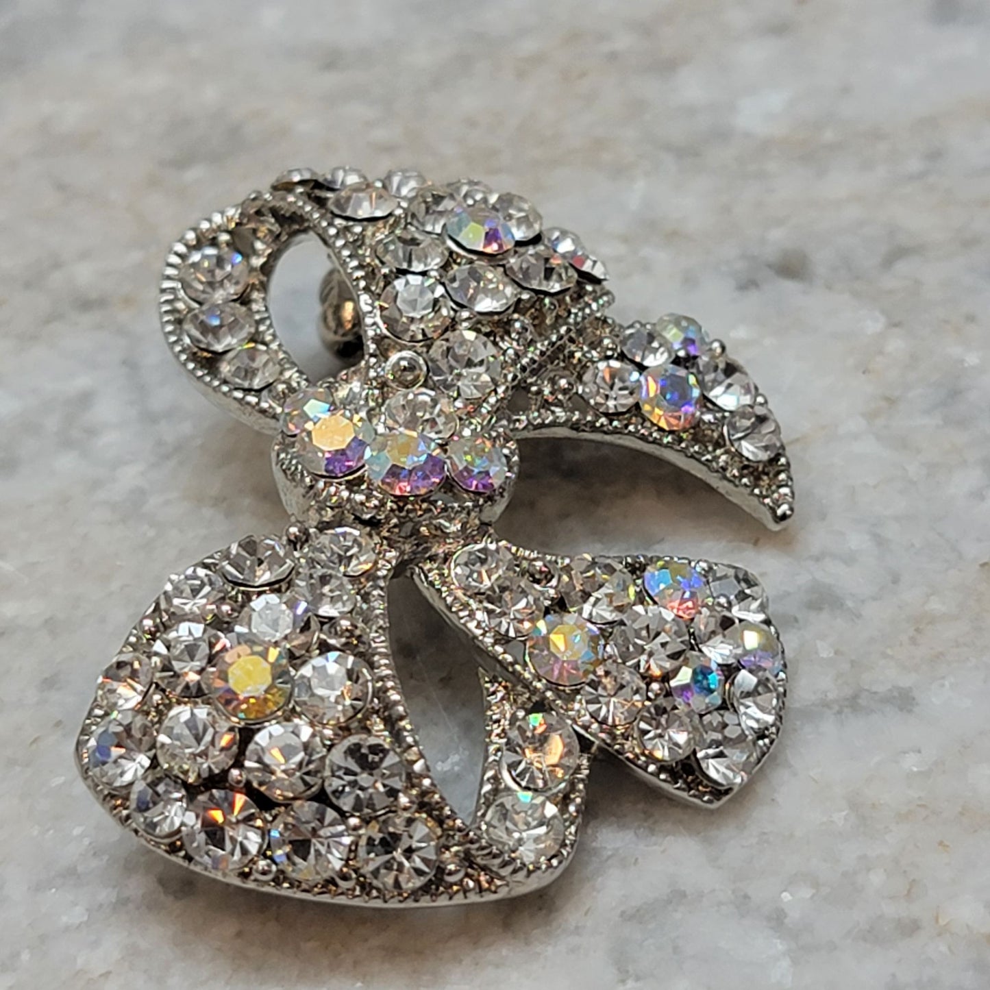 Vintage Aurora Borealis Crystal Rhinestone Bow Brooch Pin