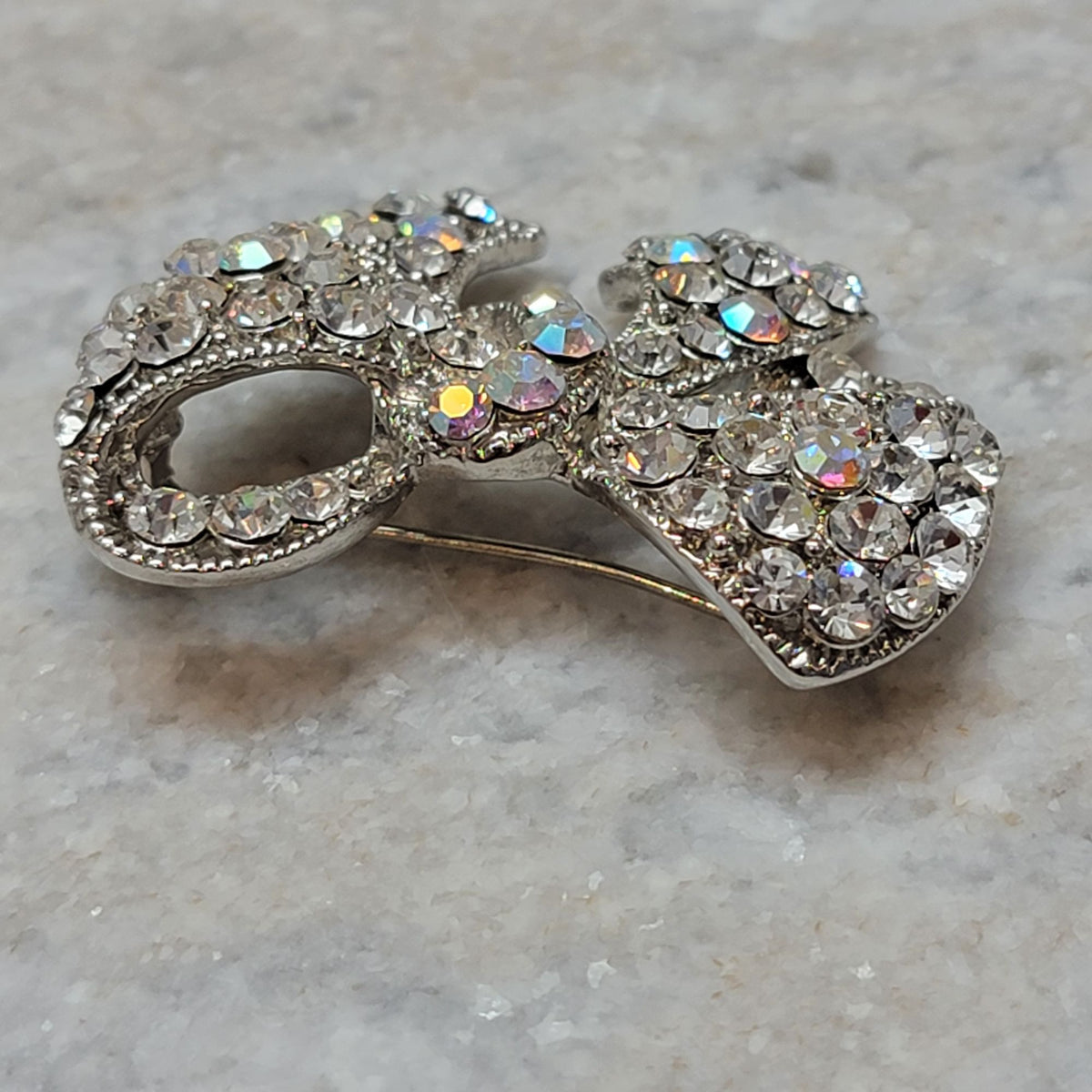 Vintage Aurora Borealis Crystal Rhinestone Bow Brooch Pin