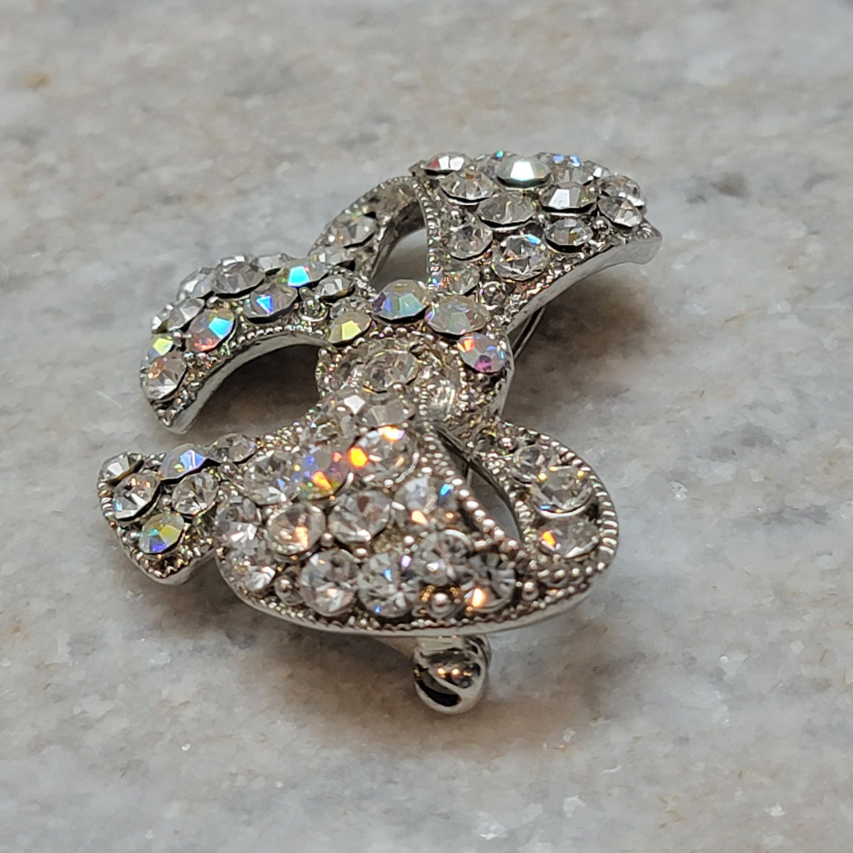 Vintage Aurora Borealis Crystal Rhinestone Bow Brooch Pin