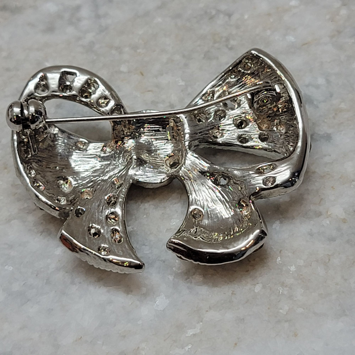 Vintage Aurora Borealis Crystal Rhinestone Bow Brooch Pin