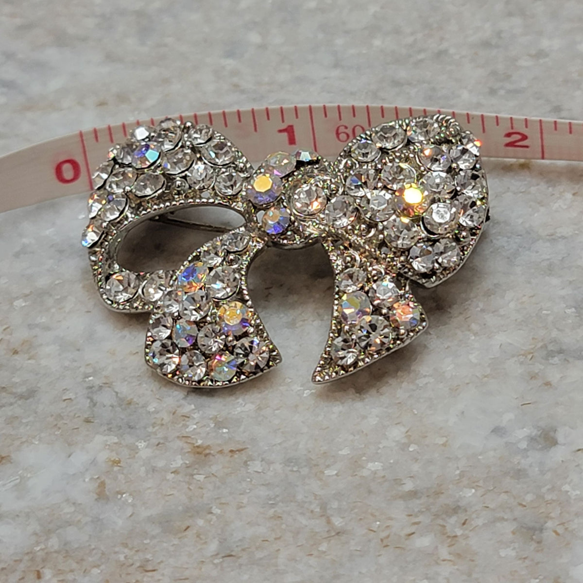 Vintage Aurora Borealis Crystal Rhinestone Bow Brooch Pin