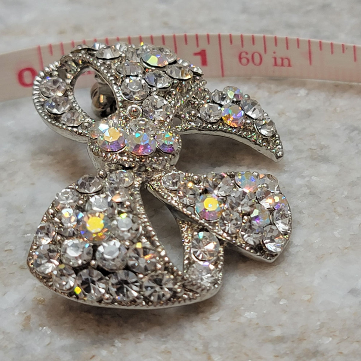 Vintage Aurora Borealis Crystal Rhinestone Bow Brooch Pin