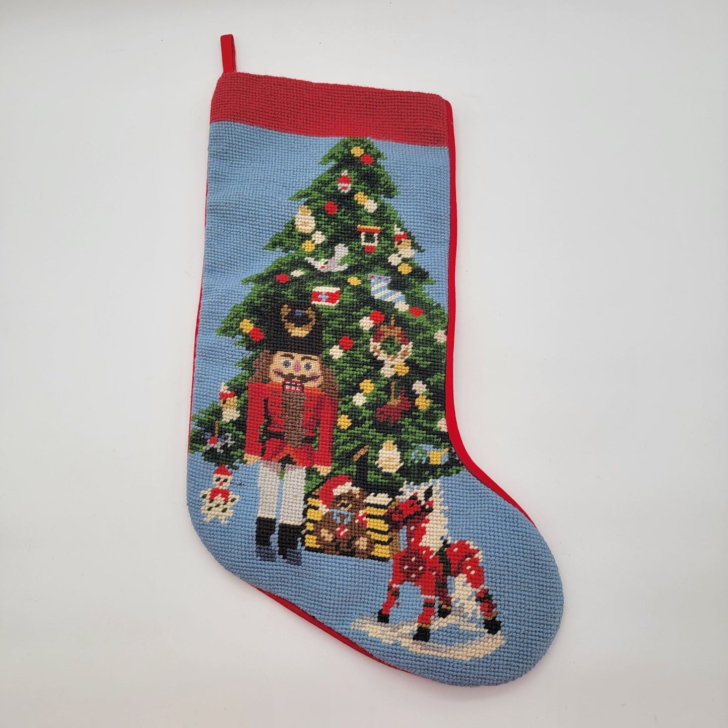 Vintage Needlepoint Tapestry Christmas Tree Nutcracker Christmas Stocking