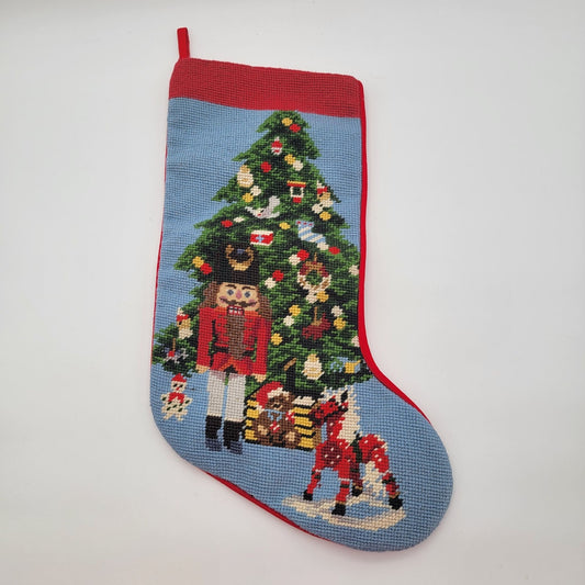 Vintage Needlepoint Tapestry Christmas Tree Nutcracker Christmas Stocking