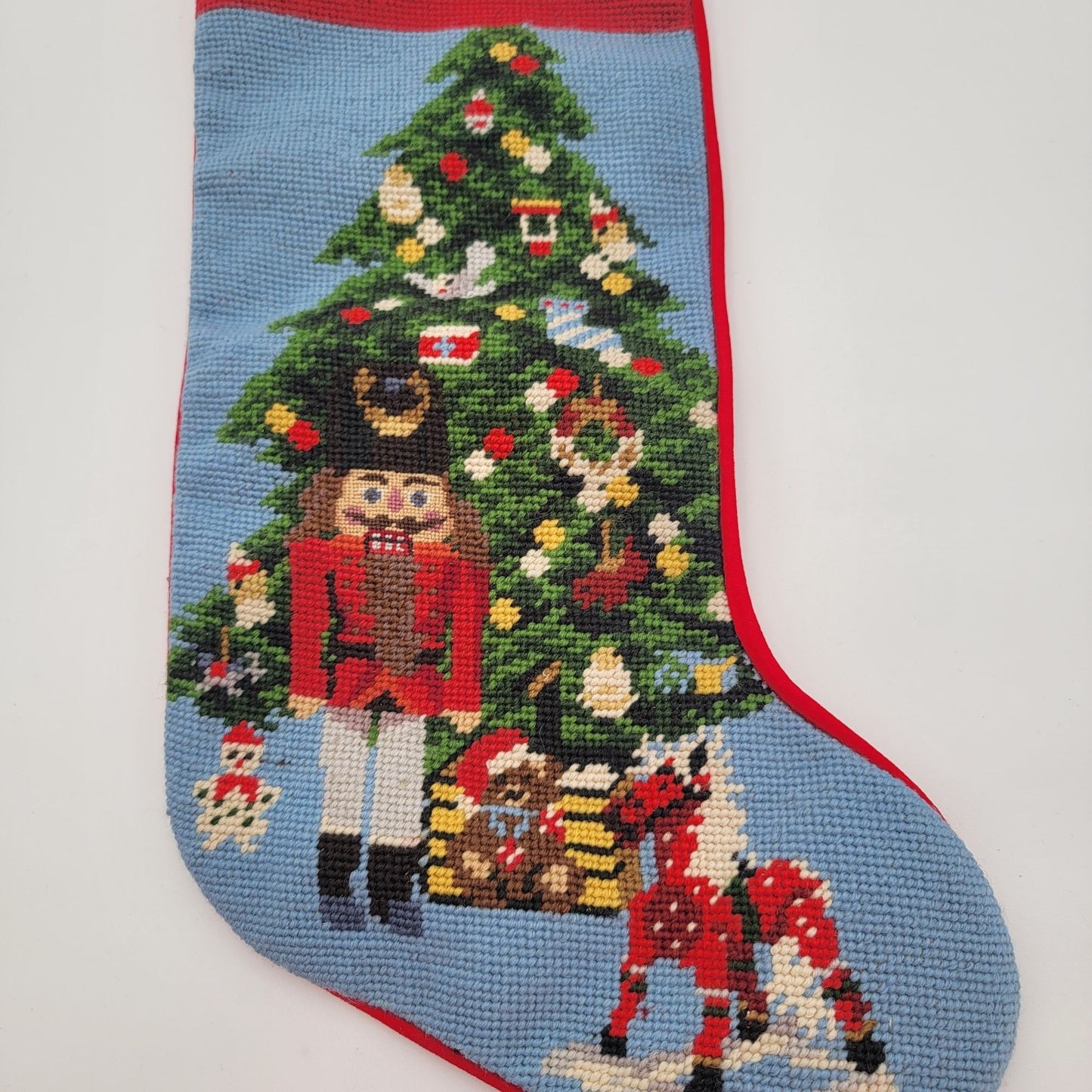 Vintage Needlepoint Tapestry Christmas Tree Nutcracker Christmas Stocking