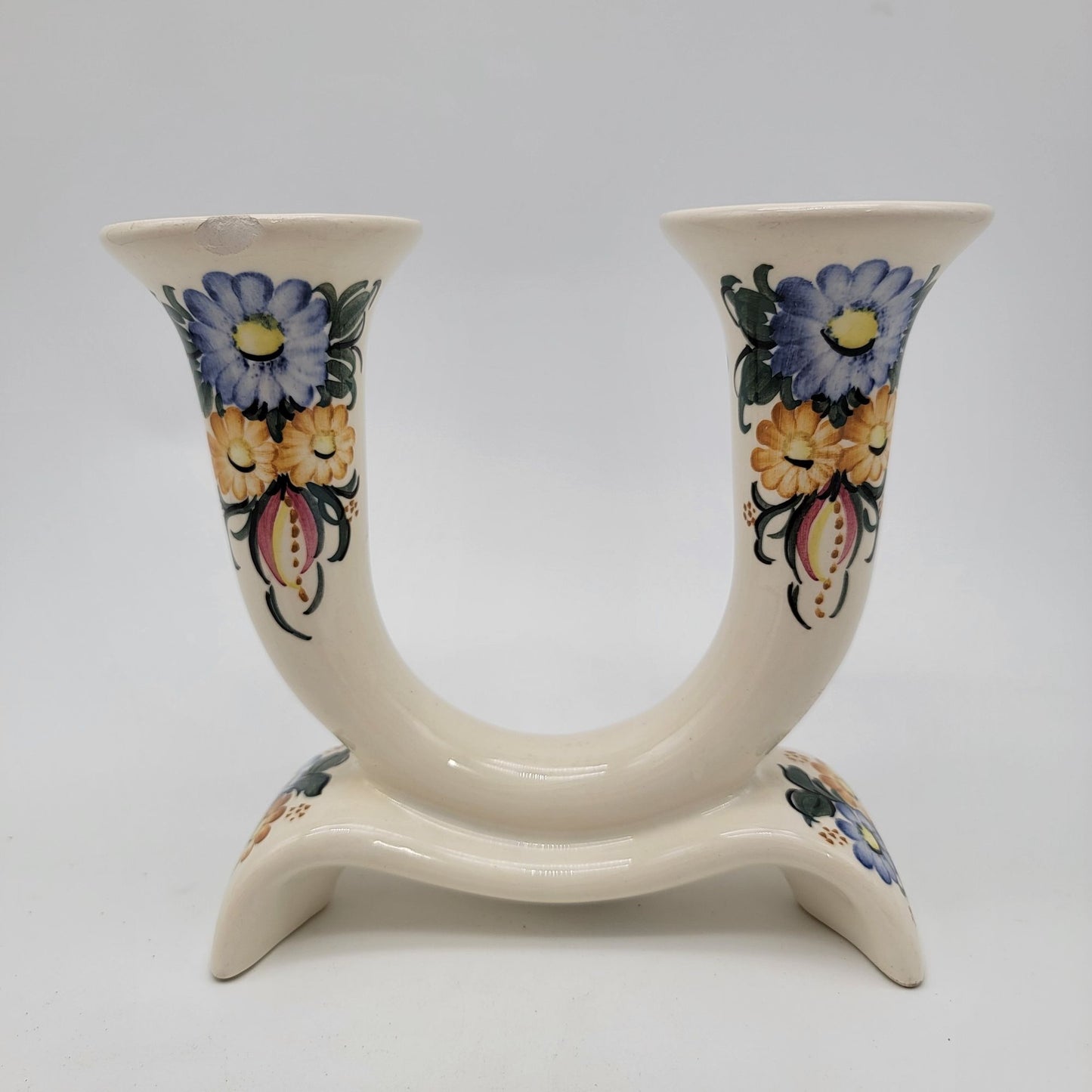 Z F Kolo Handpainted Faience Porcelain Two Arm Candelabra Poland