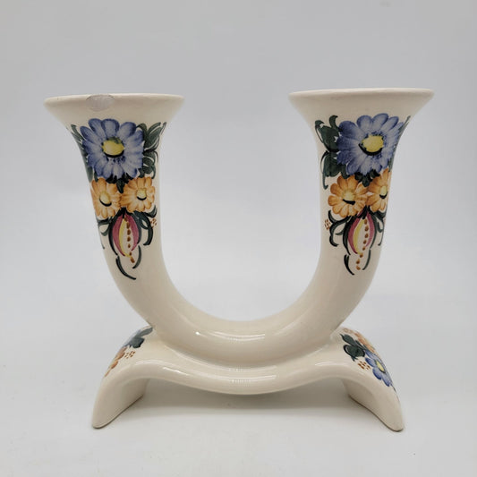 Z F Kolo Handpainted Faience Porcelain Two Arm Candelabra Poland