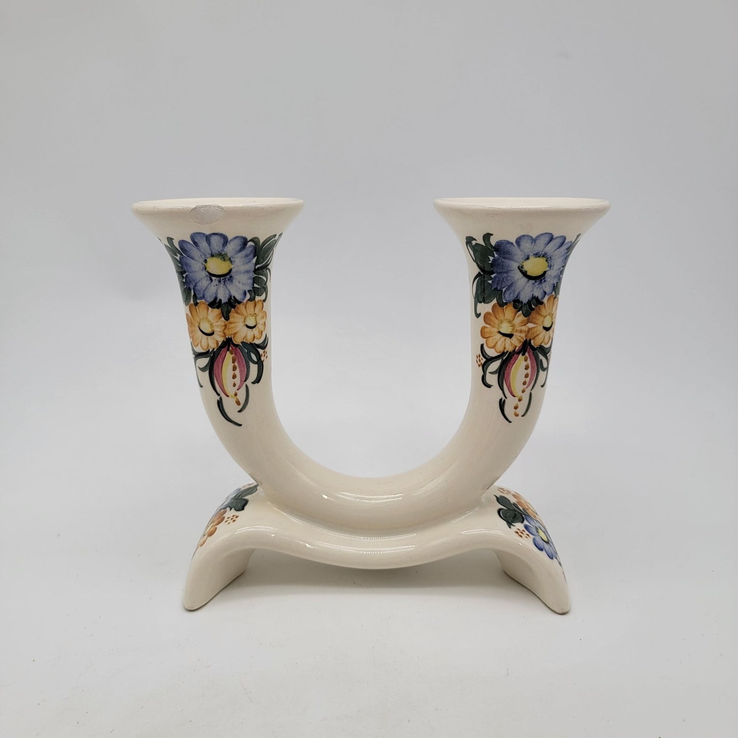Z F Kolo Handpainted Faience Porcelain Two Arm Candelabra Poland
