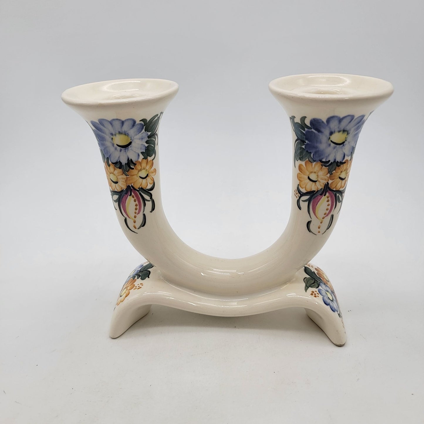 Z F Kolo Handpainted Faience Porcelain Two Arm Candelabra Poland
