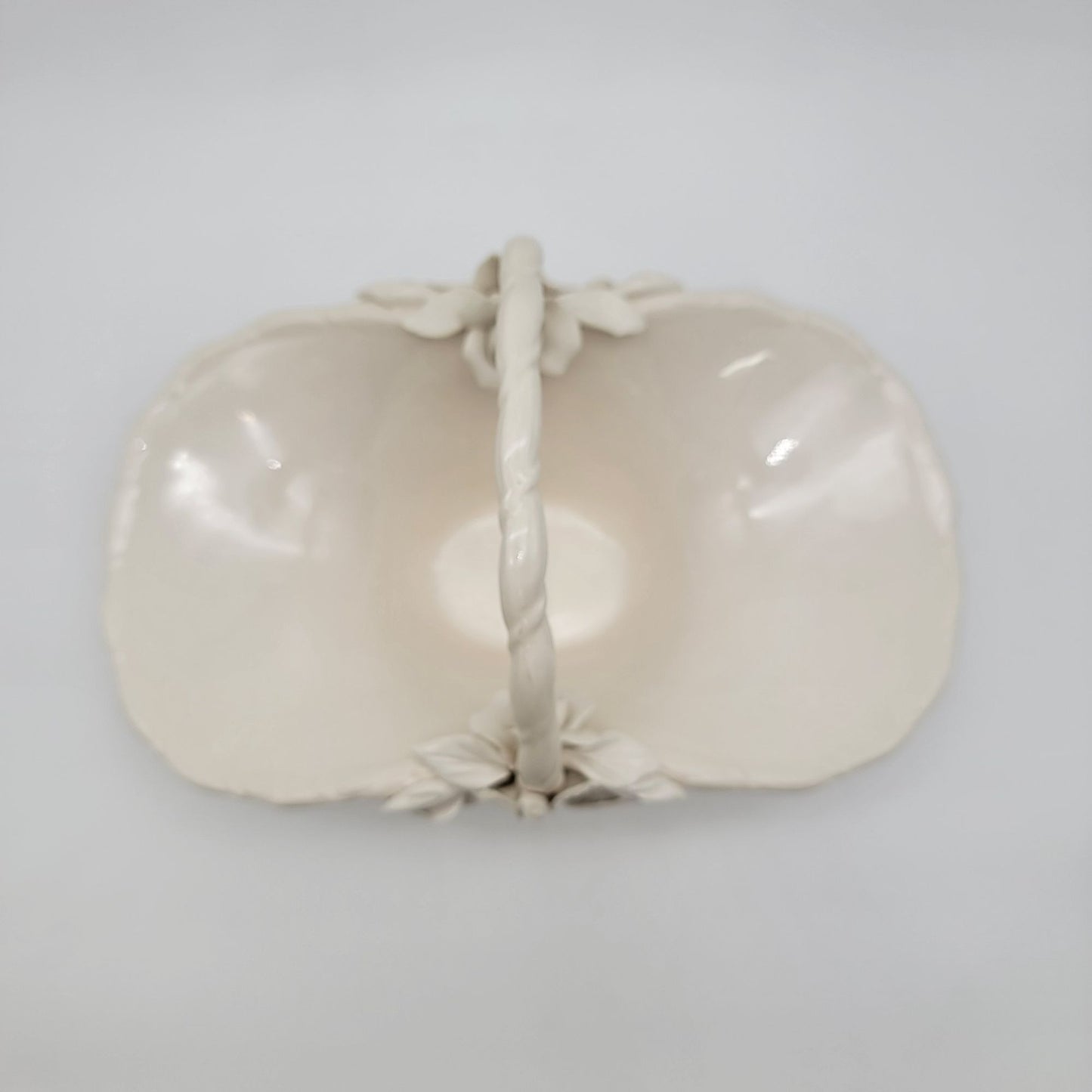 Large White Pottery Basket With Sculpted Roses