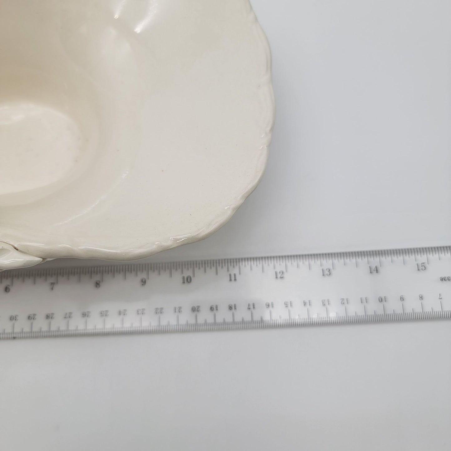 Large White Pottery Basket With Sculpted Roses