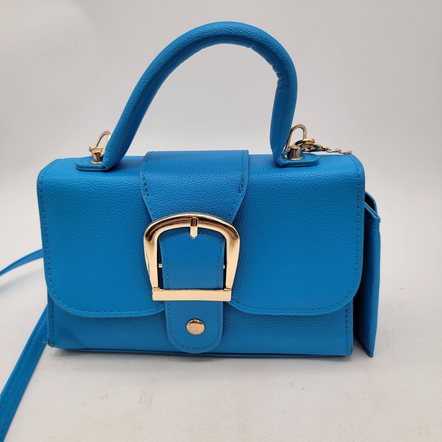 Blue Faux Leather Handbag With Matching Cardholder Wallet