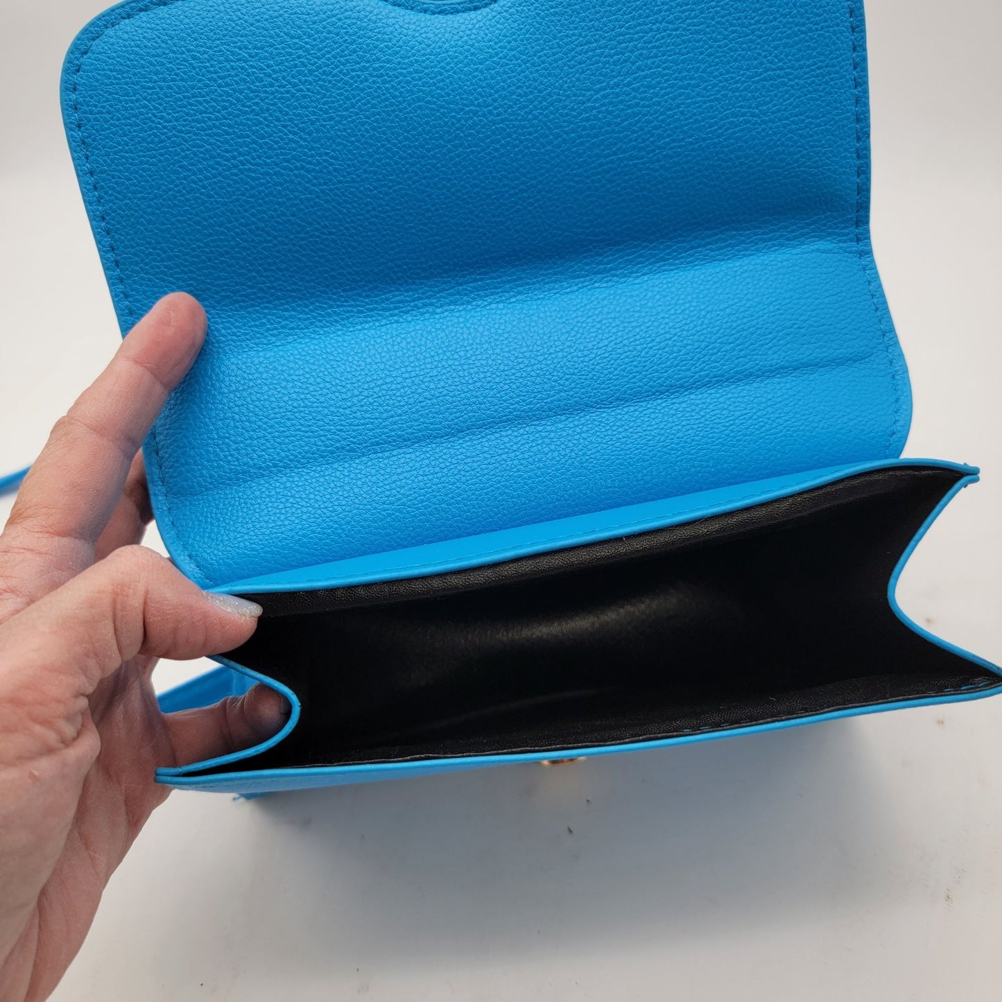 Blue Faux Leather Handbag With Matching Cardholder Wallet