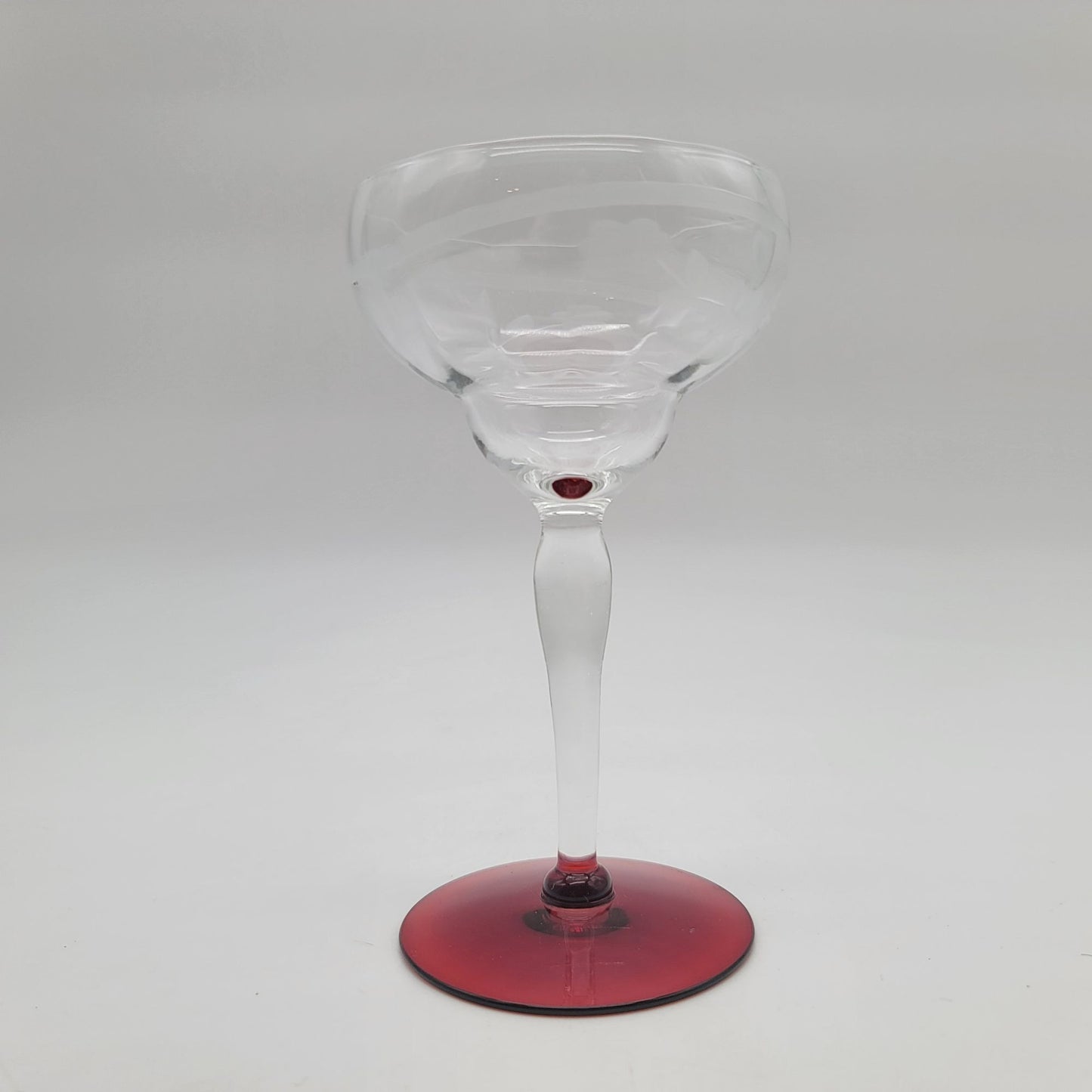 Pair Of Vintage Weston Etched Crystal Coupe Champagne Glasses