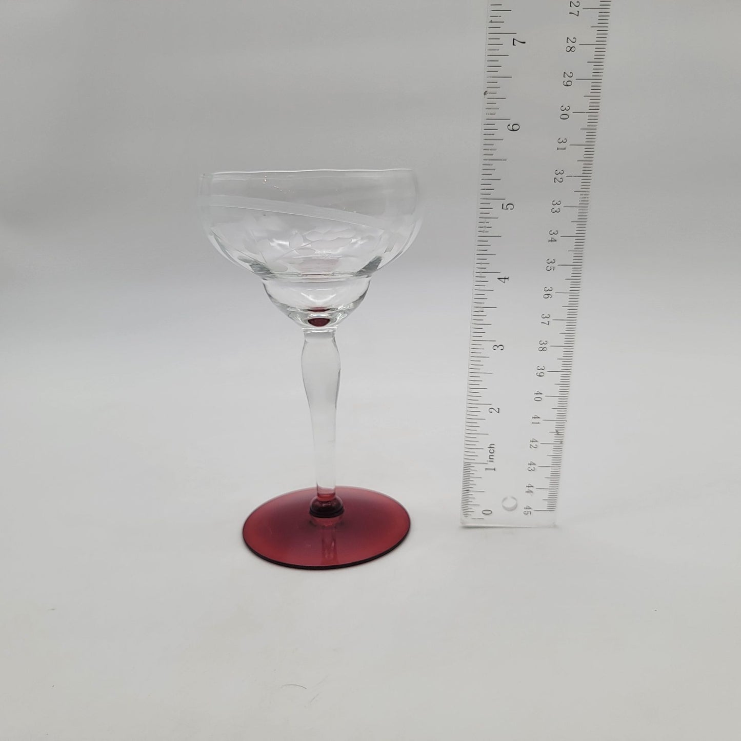Pair Of Vintage Weston Etched Crystal Coupe Champagne Glasses