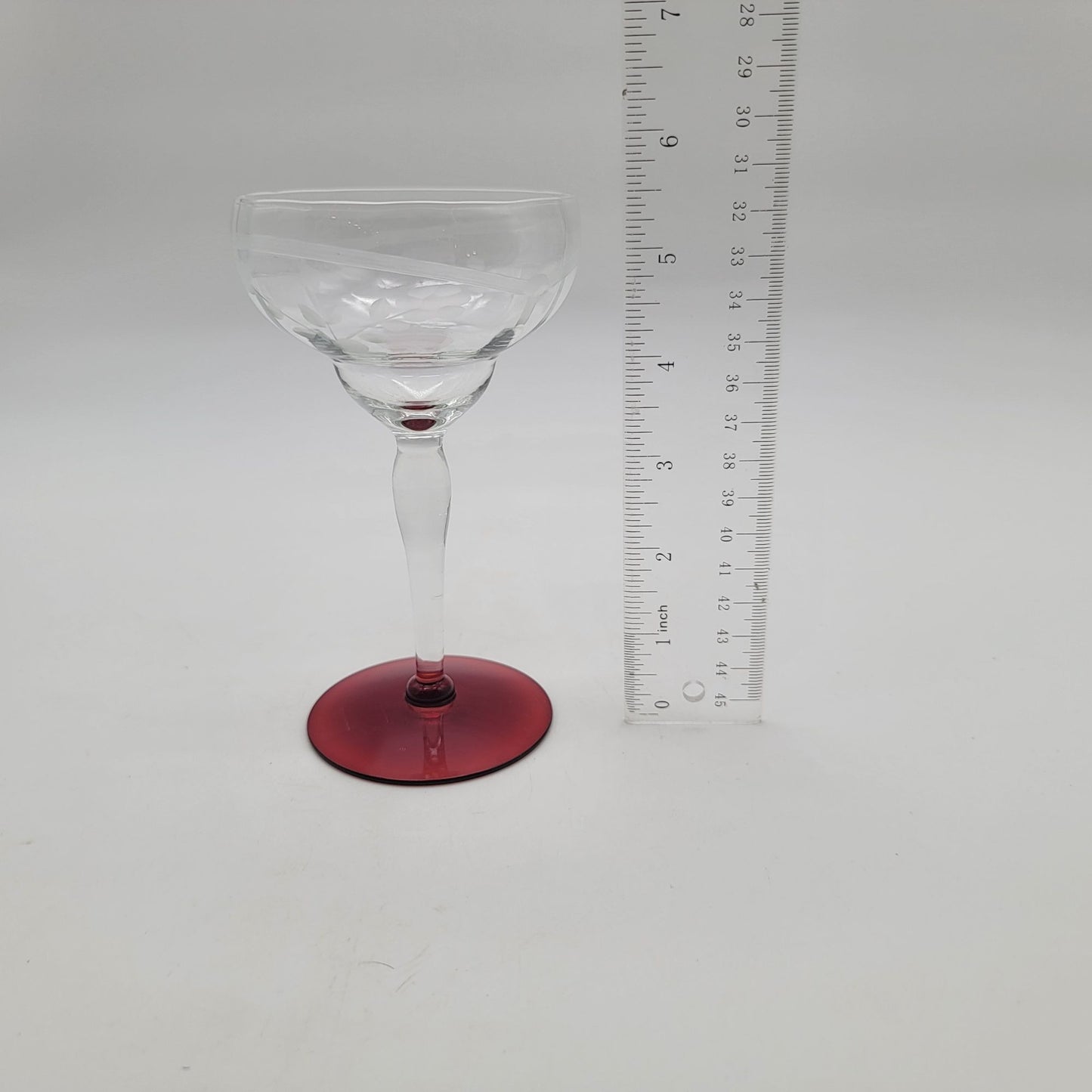 Pair Of Vintage Weston Etched Crystal Coupe Champagne Glasses