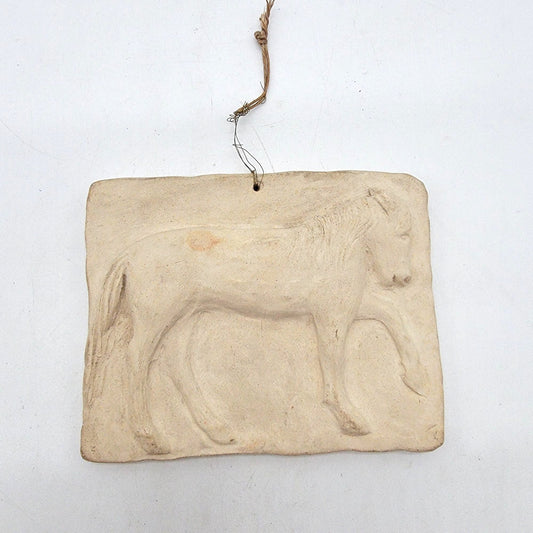 Vintage Horse Bas-Relief Pottery Wall Plaque