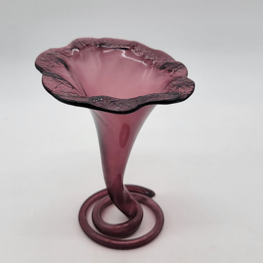 Vintage 1970s Purple Amethyst Glass Cornucopia Trumpet Sculptured Vase