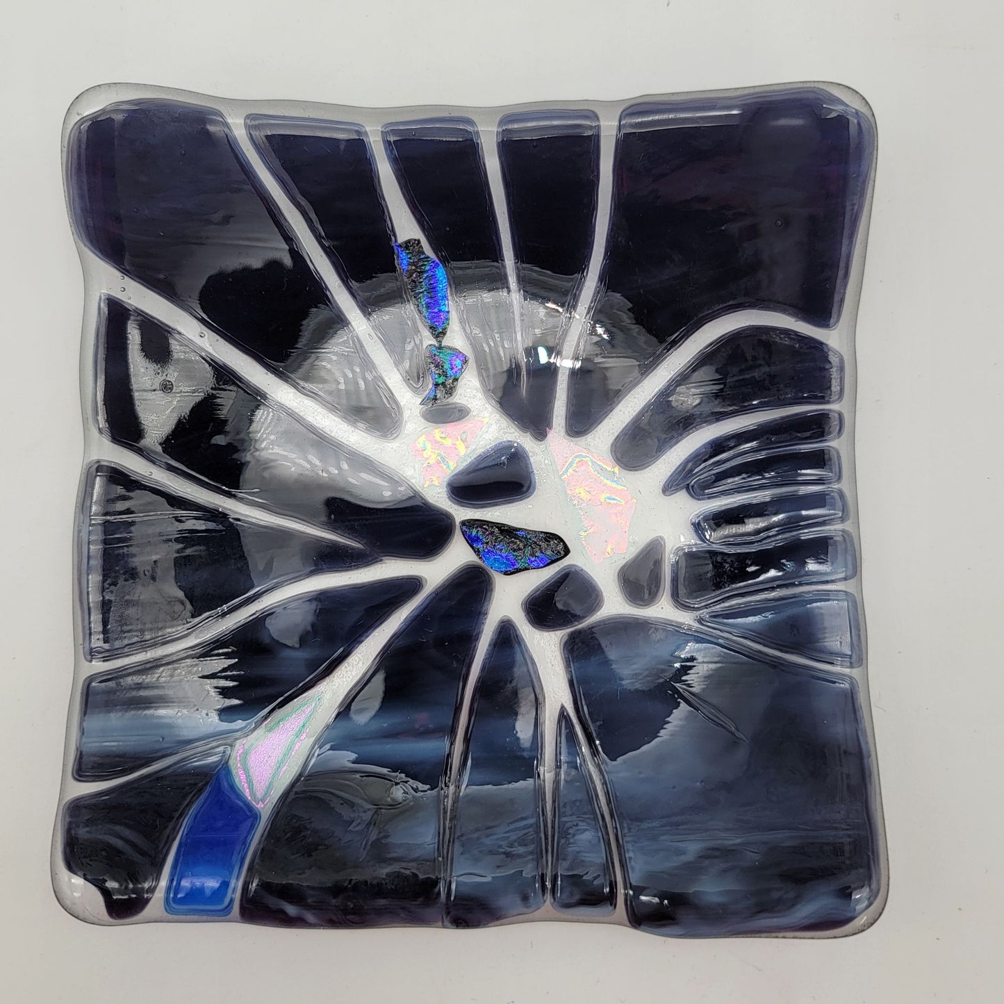 Fused Glass Square Plate With Dichroic Glass