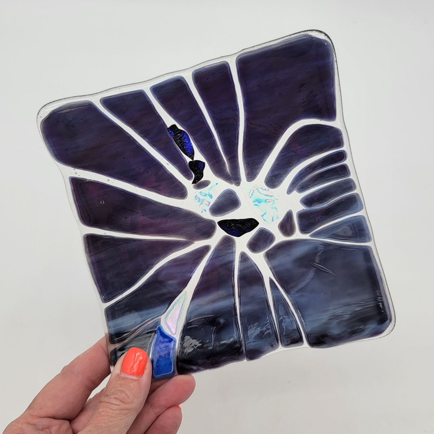 Fused Glass Square Plate With Dichroic Glass
