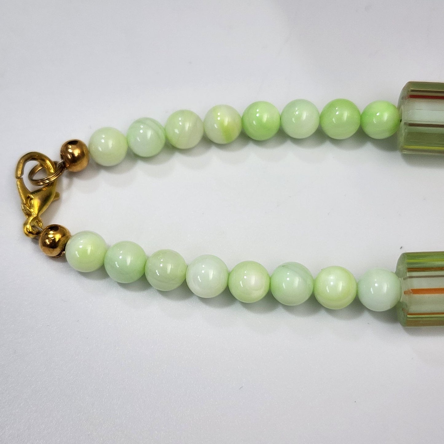 Artisan Green Tumble Tube Beaded Necklace Bracelet & Earrings Set
