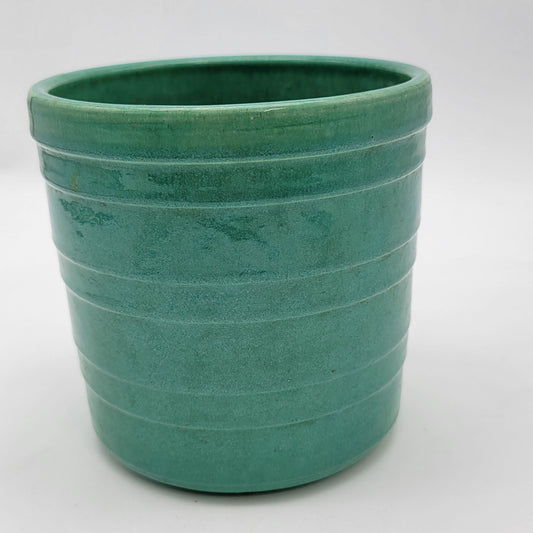 Vintage Ribbed Green Pottery Planter Pot