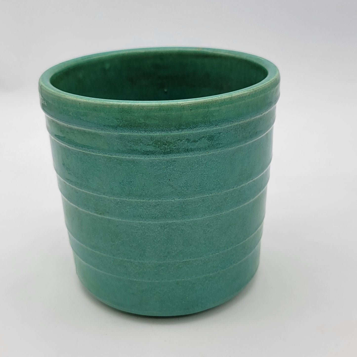 Vintage Ribbed Green Pottery Planter Pot