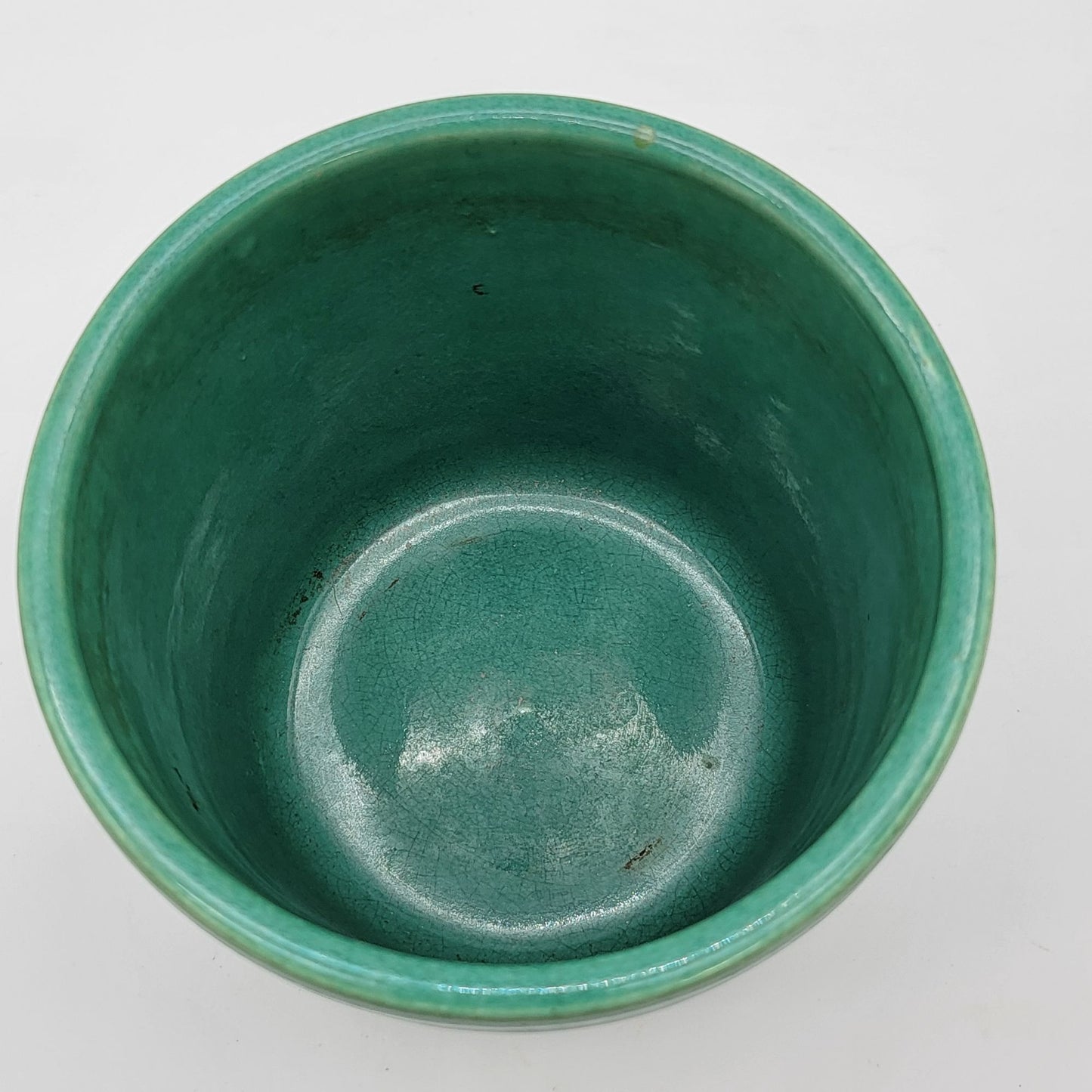 Vintage Ribbed Green Pottery Planter Pot
