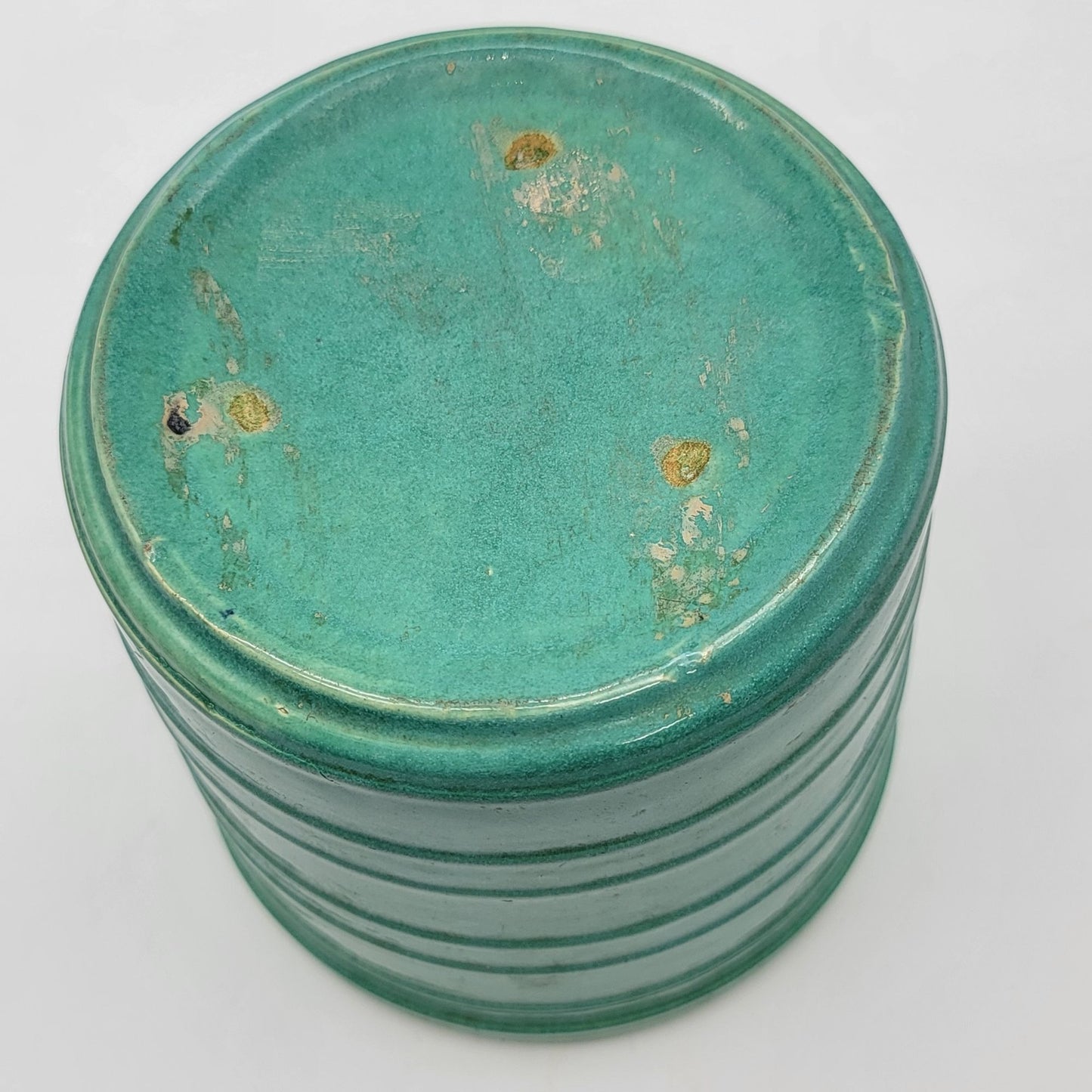 Vintage Ribbed Green Pottery Planter Pot